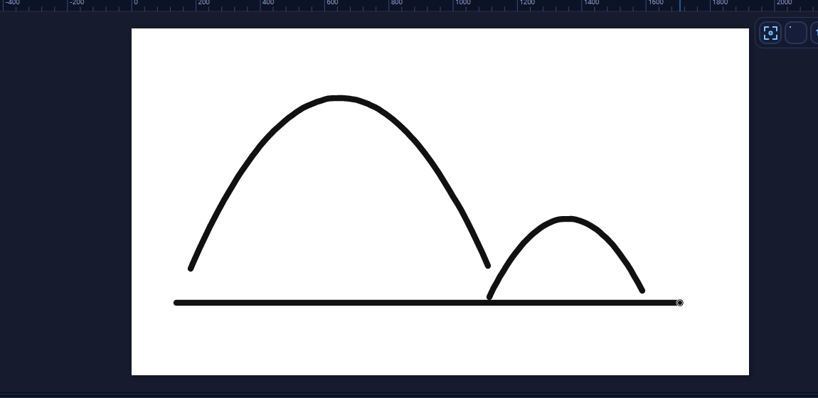 The Motloop canvas with rulers and a hand-drawn bouncing arc.