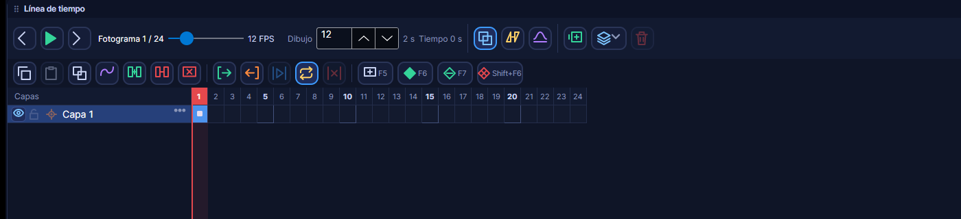 The Motloop timeline with a layer and numbered frames.